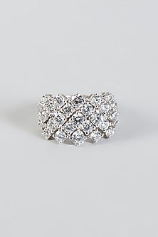 White Finish Zig-Zag Cocktail Ring In Sterling Silver