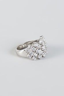 White Finish Zig-Zag Cocktail Ring In Sterling Silver