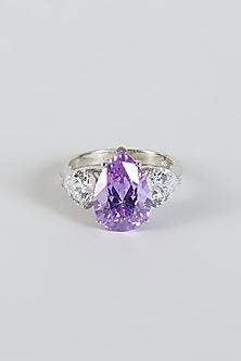 White Finish Amethyst Ring In Sterling Silver