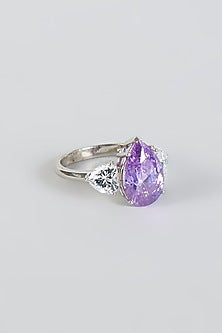 White Finish Amethyst Ring In Sterling Silver