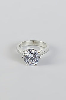 White Finish Solitaire Ring In Sterling Silver