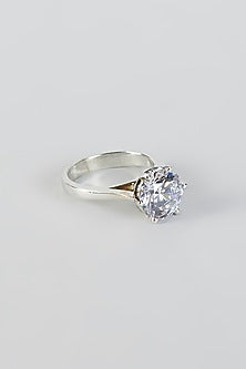 White Finish Solitaire Ring In Sterling Silver