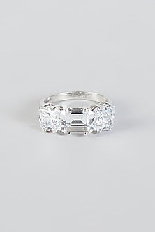 White Finish Asscher-Cut Band In Sterling Silver
