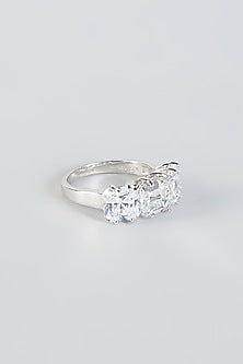 White Finish Asscher-Cut Band In Sterling Silver