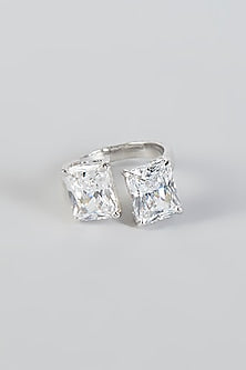 White Finish Swarovski Ring In Sterling Silver