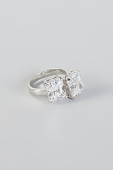 White Finish Swarovski Ring In Sterling Silver