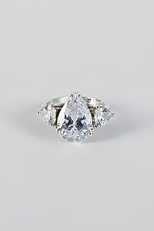 White Finish Solitaire Ring In Sterling Silver