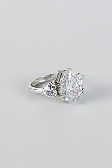 White Finish Solitaire Ring In Sterling Silver