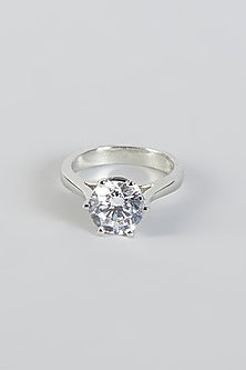 White Finish Round Solitaire Ring In Sterling Silver