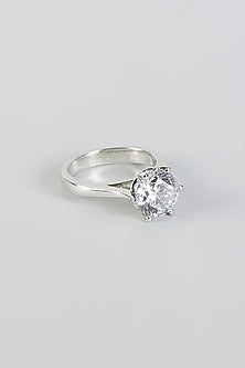 White Finish Round Solitaire Ring In Sterling Silver