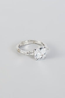 White Finish Cushion-Cut Solitaire Ring In Sterling Silver