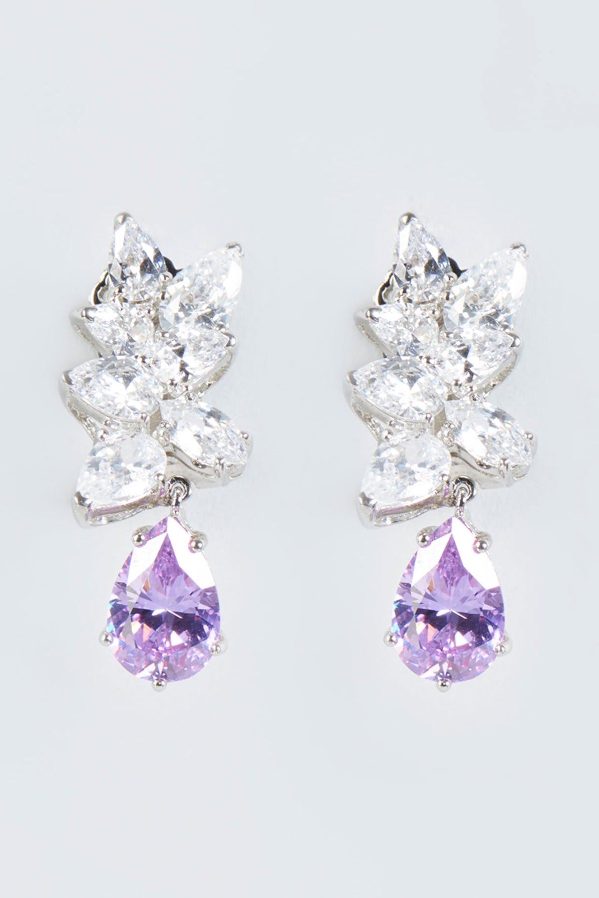White Finish Amethyst Earrings In Sterling Silver