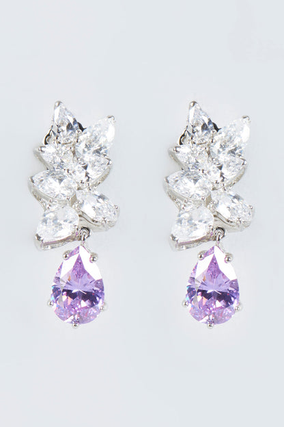White Finish Amethyst Earrings In Sterling Silver