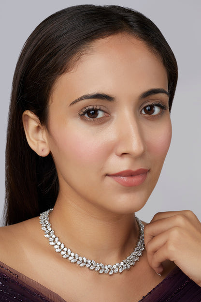 White Finish Marquise Swarovski Necklace In Sterling Silver
