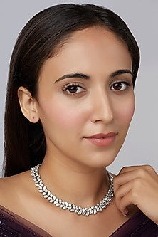 White Finish Marquise Swarovski Necklace In Sterling Silver