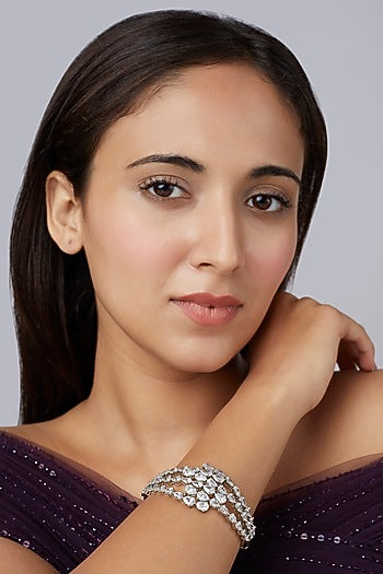 White Finish Swarovski Bangle In Sterling Silver