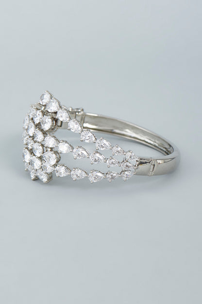 White Finish Swarovski Bangle In Sterling Silver