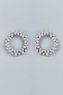 White Finish Swarovski Hoop Earrings In Sterling Silver