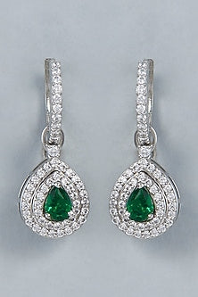 White Finish Swarovski Dangler Earrings In Sterling Silver