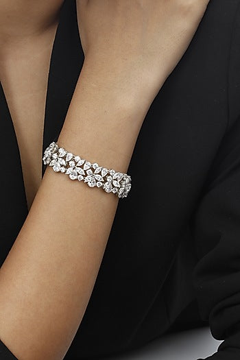 White Finish Swarovski Bracelet In Sterling Silver