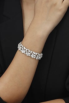 White Finish Swarovski Bracelet In Sterling Silver