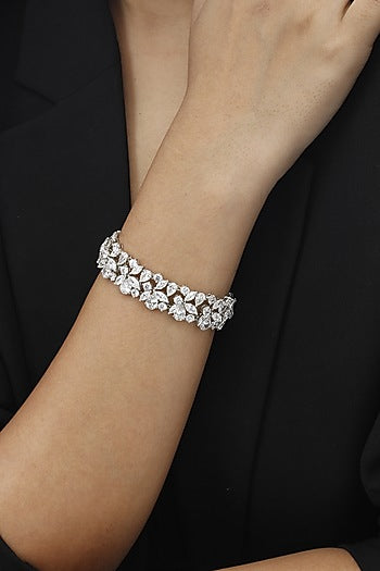 White Finish Swarovski Bracelet In Sterling Silver