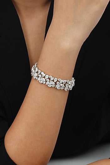 White Finish Swarovski Bracelet In Sterling Silver