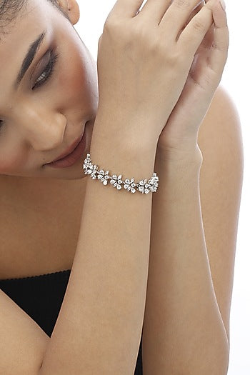 White Finish Swarovski Stone Bracelet In Sterling Silver