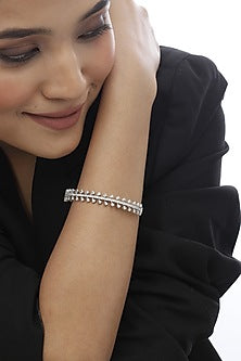 White Finish Swarovski Stone Openable Bracelet In Sterling Silver