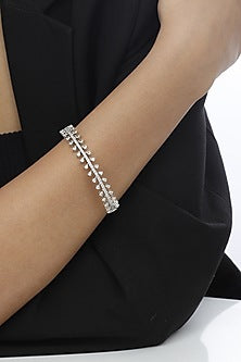 White Finish Swarovski Stone Openable Bracelet In Sterling Silver