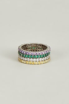 White Finish Multi-Colored Swarovski Crystals Ring In Sterling Silver