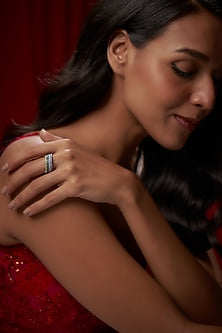 White Finish Multi-Colored Swarovski Crystals Ring In Sterling Silver