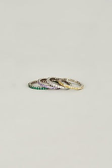 White Finish Multi-Colored Swarovski Crystals Ring In Sterling Silver