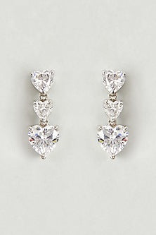 White Finish Swarovski Stones Heart Shaped Dangler Earrings In Sterling Silver