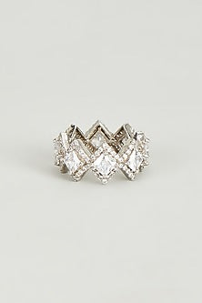 White Finish Swarovski Stone Ring In Sterling Silver