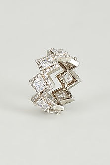 White Finish Swarovski Stone Ring In Sterling Silver