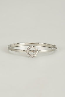White Finish Swarovski Openable Bangle In Sterling Silver