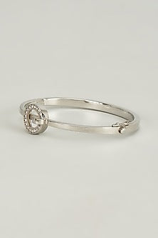 White Finish Swarovski Openable Bangle In Sterling Silver