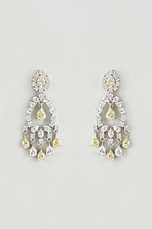 White Finish Champagne Yellow Swarovski Dangler Earrings In Sterling Silver