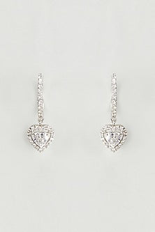 White Finish Swarovski Crystal Dangler Earrings In Sterling Silver