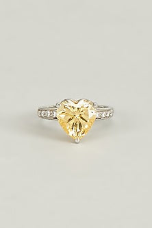 White Finish Yellow Swarovski Crystal Ring In Sterling Silver