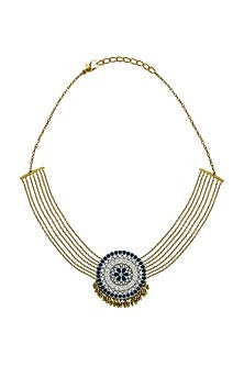 Two Tone Finish Blue Stone Choker Necklace