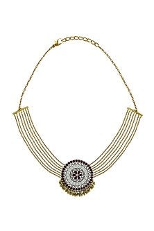 Two Tone Finish Red Stone Choker Necklace