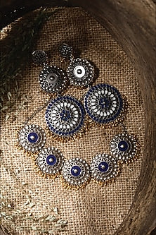 Two Tone Finish Blue Stone Choker Necklace