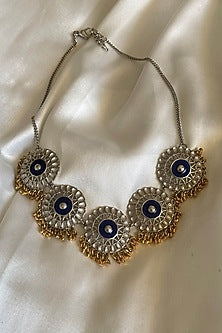 Two Tone Finish Blue Stone Choker Necklace