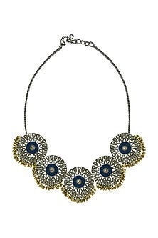 Two Tone Finish Blue Stone Choker Necklace
