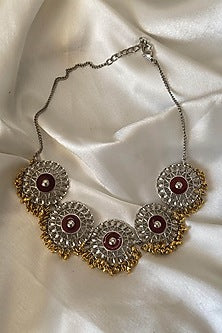 Two Tone Finish Red Stone Choker Necklace