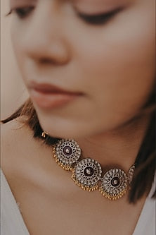Two Tone Finish Red Stone Choker Necklace