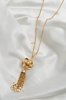 Gold Finish Handcrafted Pearl Long Necklace