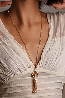 Gold Finish Handcrafted Pearl Long Necklace